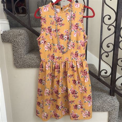 Xhilaration Womens Size Med Dress Mustard Yellow Pink Floral Sleeveless