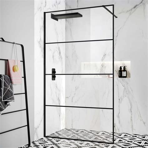 Munich Matt Black 8mm Wet Room Shower Glass Panel 1200mm