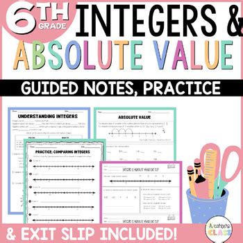 6th Grade Integers And Absolute Value Guided Notes Practice Exit Slip