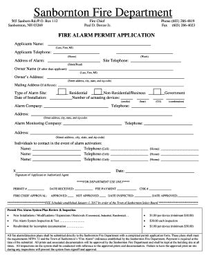 Fillable Online Fire Alarm Permit Application Sanbornton Fax Email