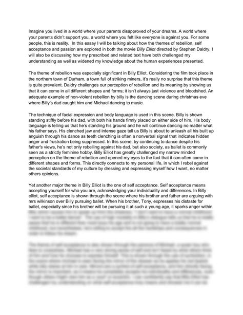 Billy Elliot Essay English Standard Year 12 Hsc Thinkswap