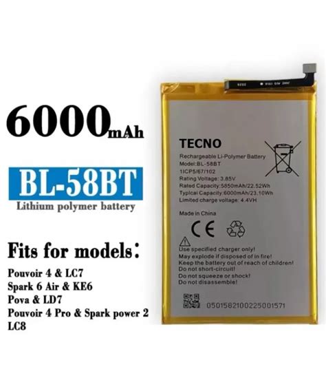 Tecno Spark Air Ke Battery Replacement Bl Bt Battery With