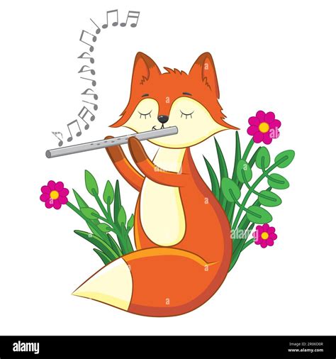 Cute fox playing a tune on the flute Stock Vector Image & Art - Alamy