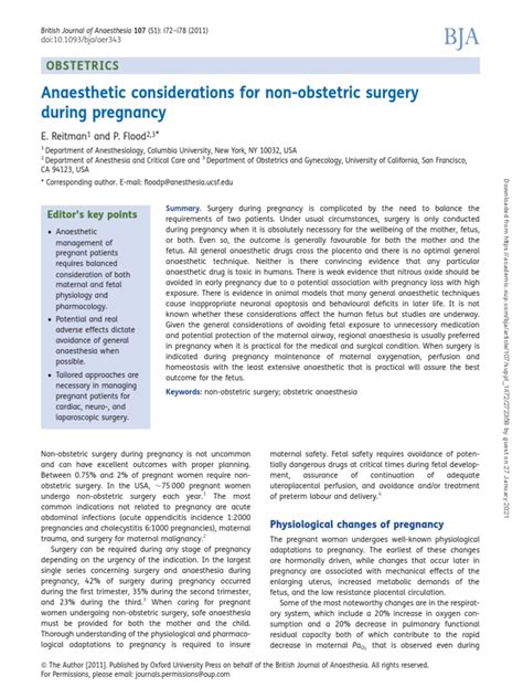 Anaesthetic Considerations For Non Obstetric Surgery During Pregnancy