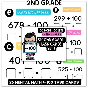 Mental Math Task Cards More Less Digit Numbers Tpt