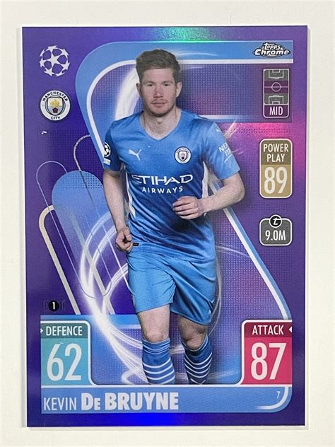 7 Purple Parallel Kevin De Bruyne Topps Match Attax Chrome 2021 22 Card