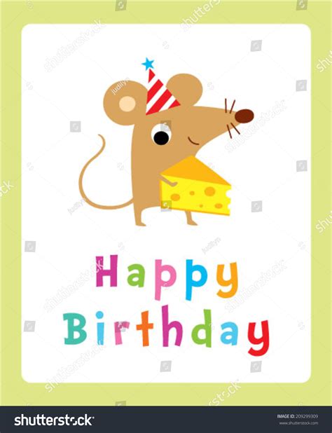 Cute Rat Happy Birthday Card Vector De Stock Libre De Regalías