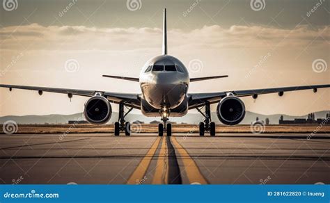 Aviones Modernos En Una Pista Listos Para Despegar Ai Generativo Stock De Ilustración