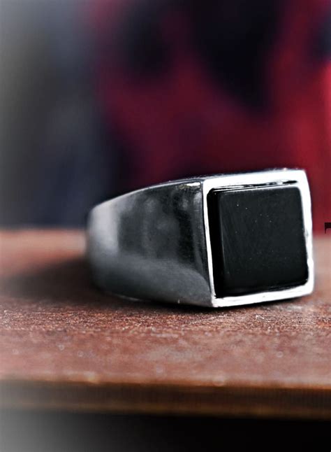 Mens Onyx Signet Ring In Sterling Silver Square Onyx Ring Mens Black