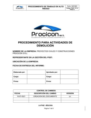 PSST PT 5 PROC 5 TRABAJO DE DEMOLICION Pdf Descarga Gratuita