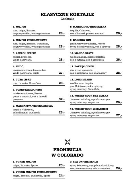 Menu At Colorado Pub And Bar Szczecin Wały Chrobrego 5