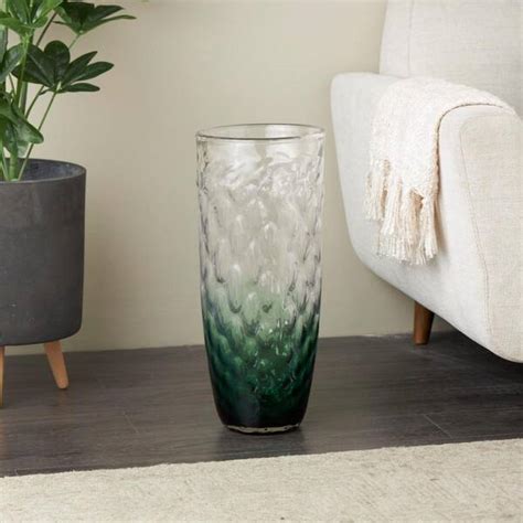 Litton Lane 20 In Green Handmade Ombre Glass Decorative Vase 045178