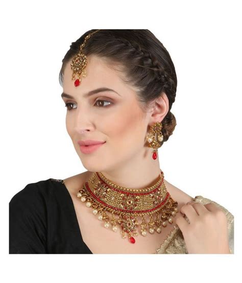 Jewels Gold Alloy Golden Choker Traditional Gold Plated Necklaces Set