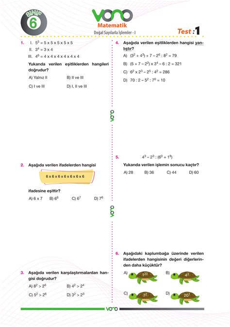 6 Sınıf Matematik Yaprak Test Vono Yayınları Dijital Eğitim Sistemi