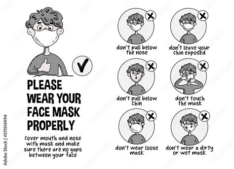 Infographics. Wear your face mask properly. Funny cartoon boy shows how ...