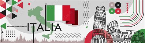 Italia National Day Banner Design Italian Flag And Map Theme With Rome