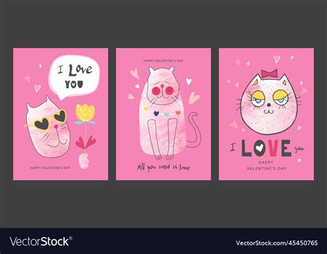 Set of valentines day cards with cute hand drawn Vector Image