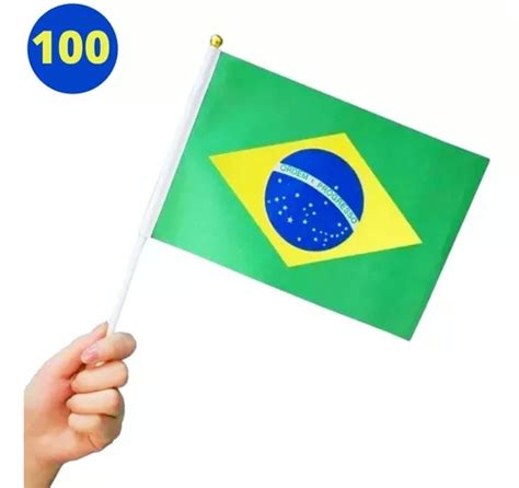 Kit 100 Bandeirinha De Mão Poliéster Haste Copa Do Mundo Frete grátis