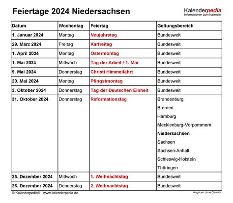 Feiertage Niedersachsen 2025, 2026 und 2027 (mit Druckvorlagen)