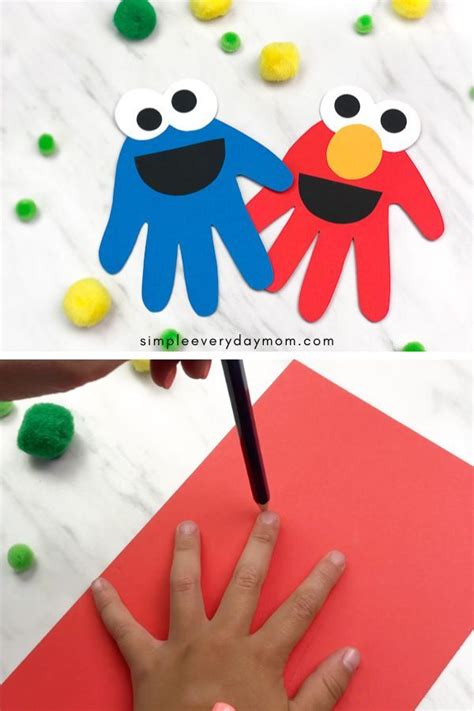 Handprint Cookie Monster And Elmo Craft For Kids Toddler Art Projects