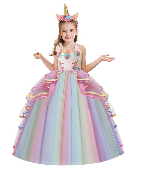 NEWEPIE Girls Unicorn Costume Pageant Princess Birthday Christmas Party