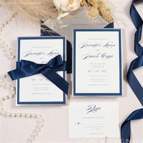 Elegant Royal Blue Wedding Invitations with Cute Ribbon EWI518