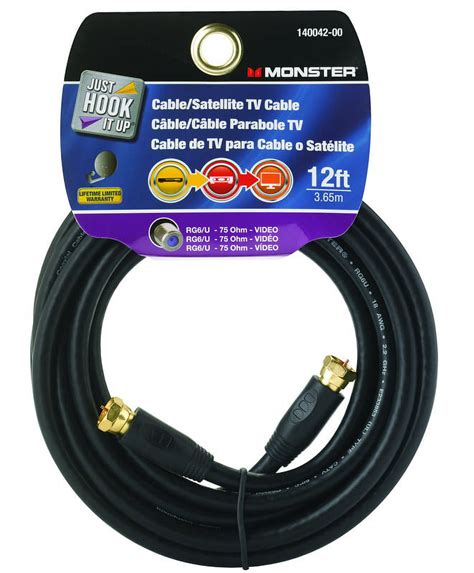 Monster Jhiu 140042 00 12 Ft Black RG6 Video Coaxial Cable Walmart