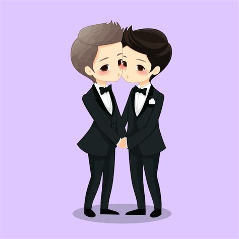 Premium Vector Cute Chibi Style Gay Grooms Kissing Each Other Lgbt Wedding Gay Wedding