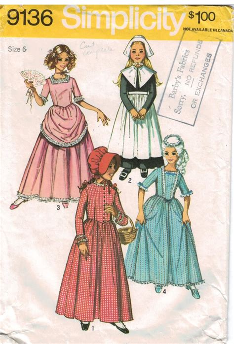 Simplicity Pattern 9136 Costumes Historical Pilgrim Colonial Pioneer