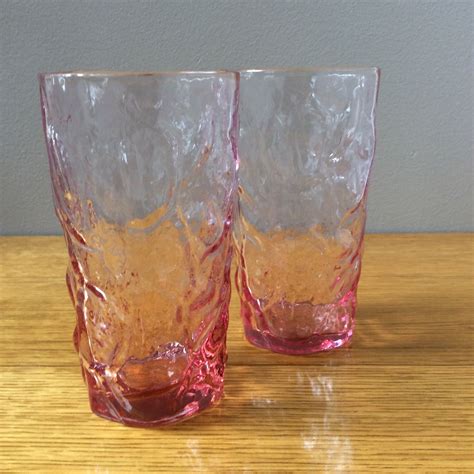 Vintage Pink Textured Drinking Glasses Set Of Two Pink Texture