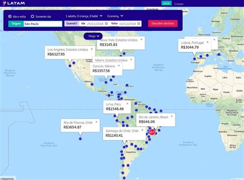 Conheça o Mapa Interativo de destinos e tarifas da Latam Passageiro