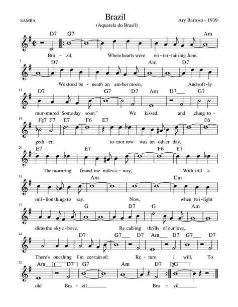 Brazil Sheet Music For Voice Download Free In Pdf Or Midi