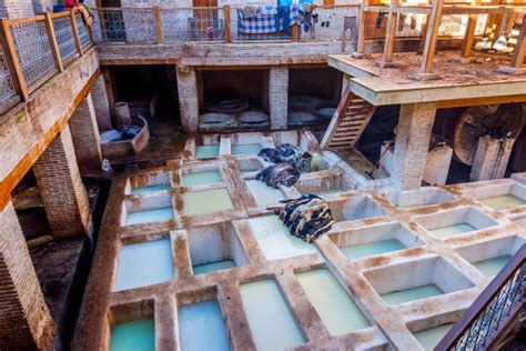 Travaillant Aux Piscines De Tannerie Fez Image éditorial Image du