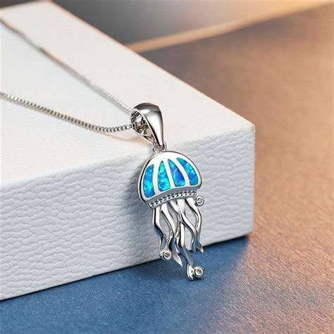 Jellyfish Necklace Silver Blue Opal Necklace Jellyfish Jewelry Etsy