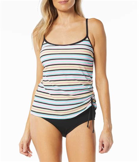 Beach House Bridget Pique Multi Stripe Shirred Side Underwire Tankini Swim Top And Chloe High