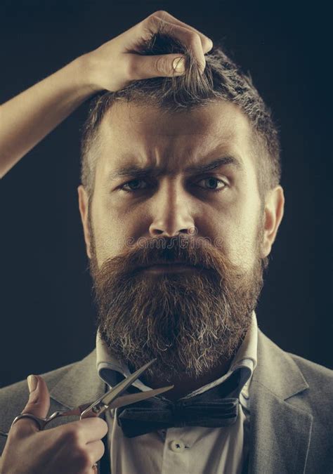 Barber Scissors Bearded Man Lush Beard Handsome Hipster Barbershop Mens