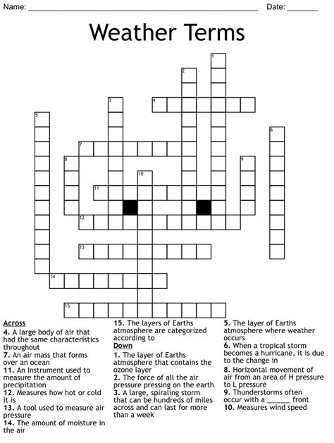 Weather Terms Crossword Wordmint