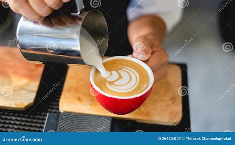 How To Make Coffee Latte Art By Barista Focus In Milk And Cup In Cafe