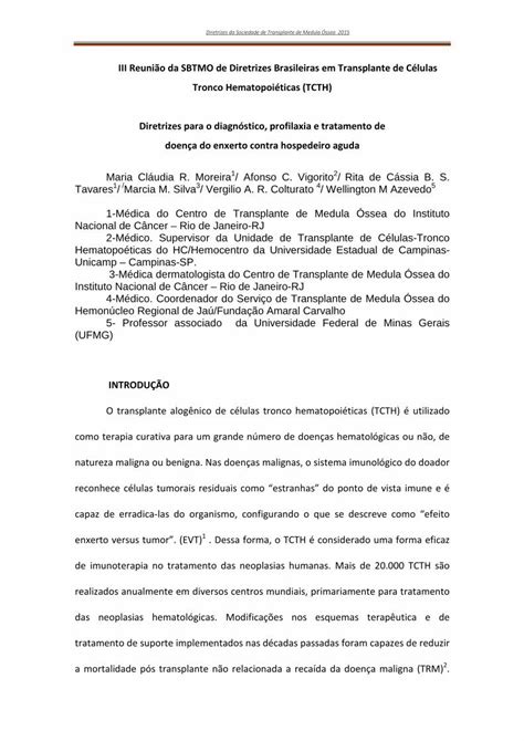 Pdf Doen A Do Enxerto Contra O Hospedeiro Aguda Diretrizes Da