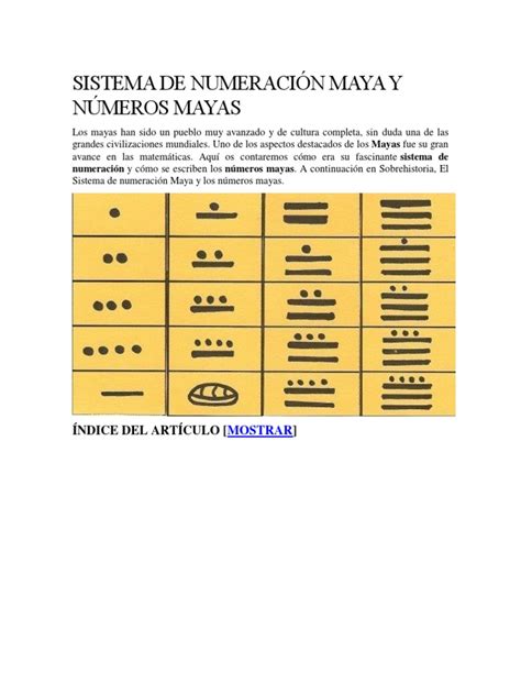 Sistema De Numeración Maya Y Números Mayas Pdf Civilización Maya Cultura General