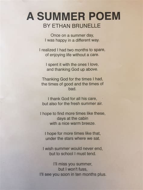 Ethan’s poem about summer. | Summer poems, Holiday poems, Kids poems