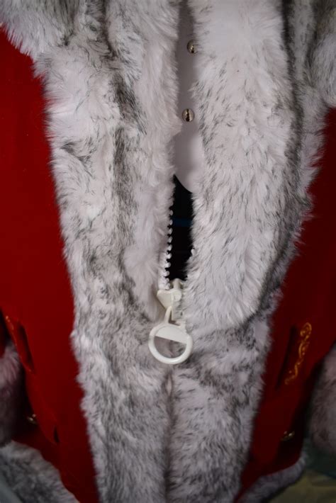 Traditional Mid Thigh Santa Suit In Scarlet With Grey Tipped White Fur