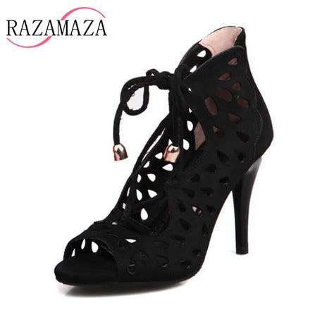 RAZAMAZA tamaño 32 44 mujeres Sexy Peep Toe Sandalias de tacón alto