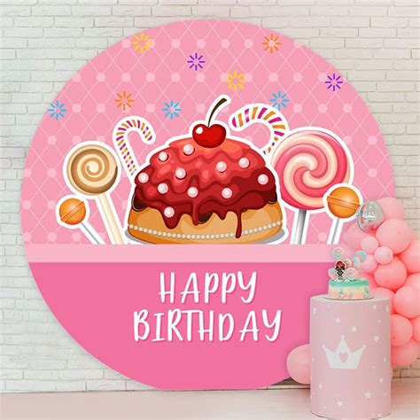 Dark Pink Sweet Candy Round Birthday Backdrop Aperturee