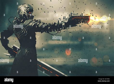 sci-fi gaming character in futuristic suit aiming weapon,shooting gun ...