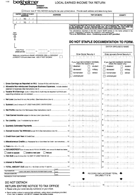 Berkheimer Printable Tax Form Printable Forms Free Online