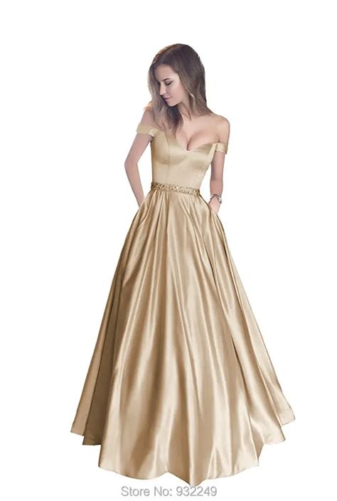 Champagne Gold Evening Gowns A Line Long Prom Dresses 2017 Satin