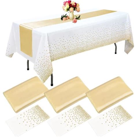 Chemins De Table En Satin Dor X Pouces Et Nappes En Plastique