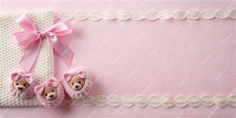 Soft Pink Baby Shower Background with Knitted Teddy Bear and Booties ...