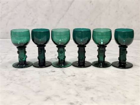 Six Georgian Bristol Green Roemer Wine Glasses